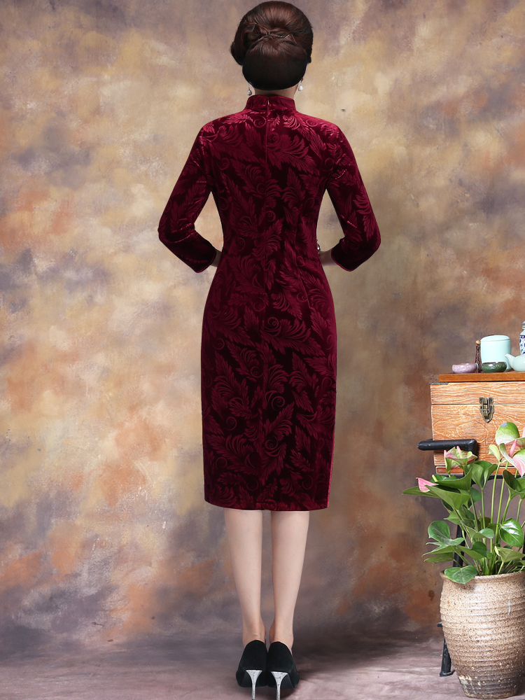 Long cheongsam, demi-season elegant skirt for mother, city style, Chinese style, plus size Long cheongsam, demi-season elegant skirt for mother, city style, Chinese style, plus size