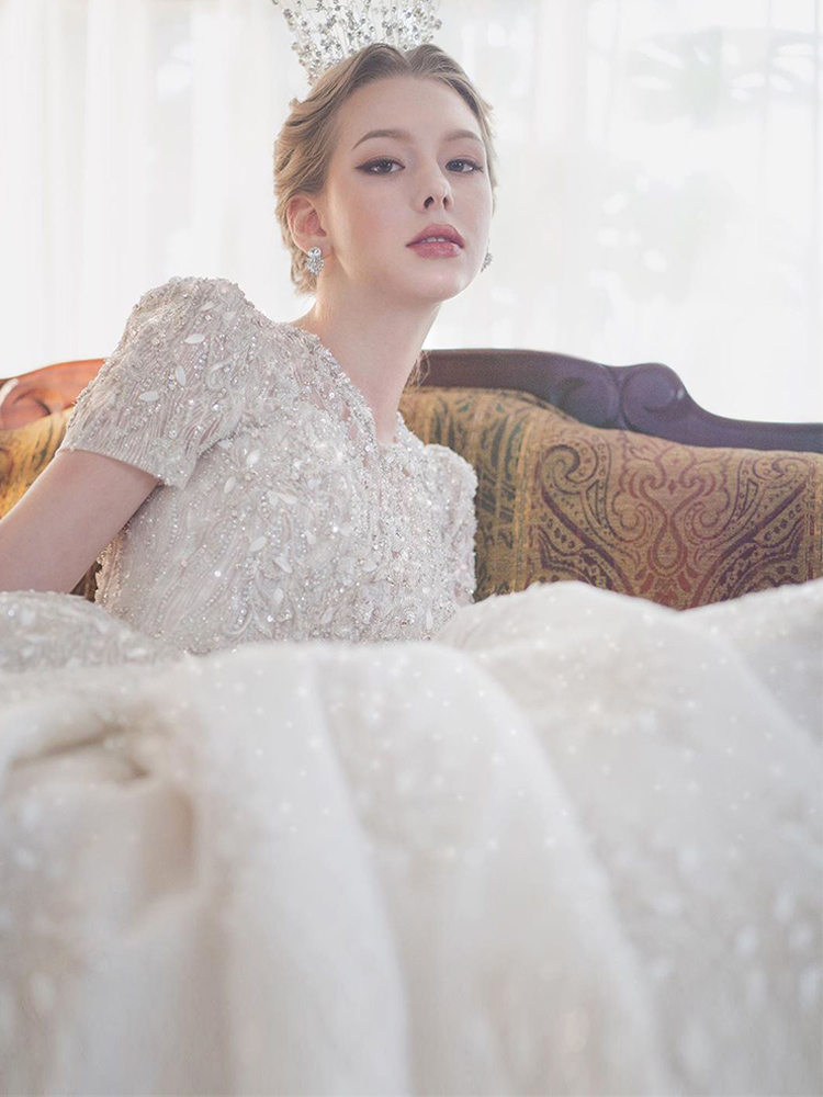 [Secret Garden] One -shoulder wedding dress 2023 new bride temperamental tail forest is super immortal dream little