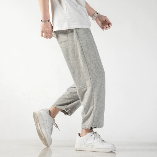 Летние тонкие трендовые трикотажные штаны для отдыха, на шнурках, свободный прямой крой