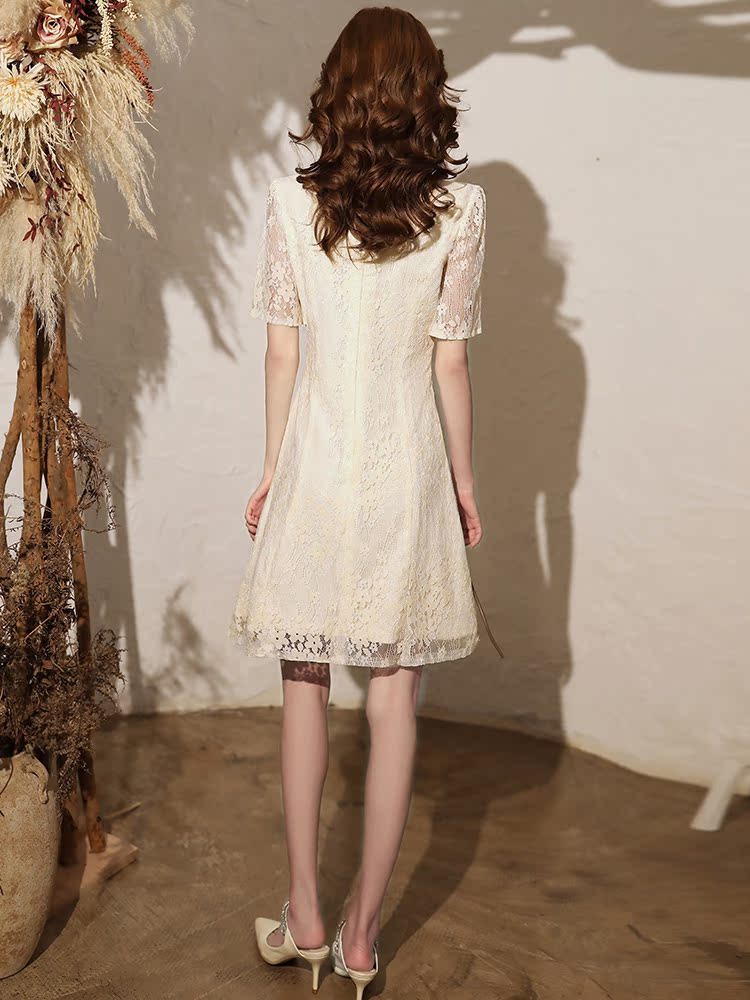 Lightweight cheongsam, short mini-skirt, dress, skirt, 2021 years, light style, Chinese style, champagne color, suitable for teen