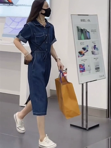 Летнее джинсовое платье для отдыха, корейская джинсовая юбка, 2025 года, длина миди