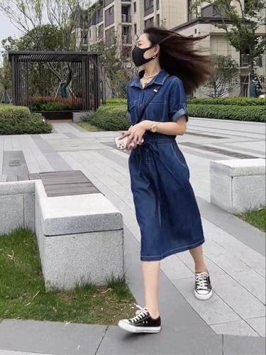 Летнее джинсовое платье для отдыха, корейская джинсовая юбка, 2025 года, длина миди