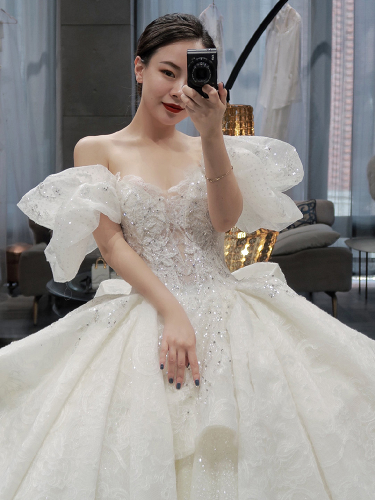 Wedding dress for pregnant, 2023 collection, high-quality style, open shoulders, V-neckline, plus size, 2022