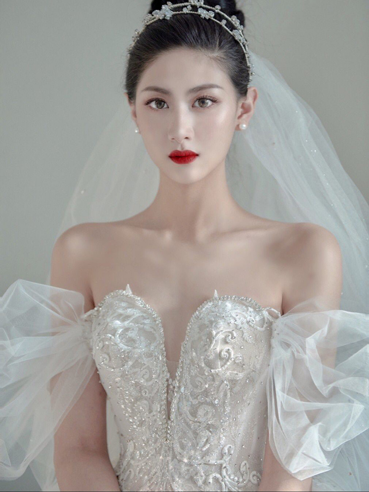Elite wedding dress, 2023 collection, open shoulders, V-neckline, lace dress