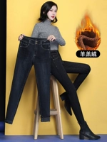 Флисовые джинсы, приталенные демисезонные штаны, высокая талия, 2020 года, в обтяжку