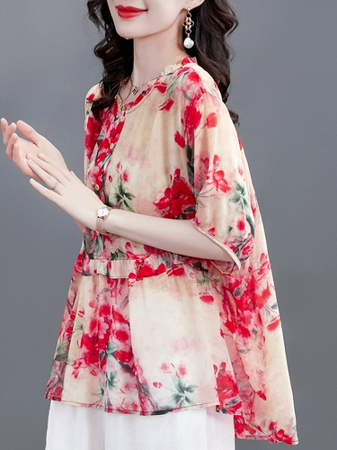 Элитная шифоновая летняя тонкая футболка, свободный крой, короткий рукав