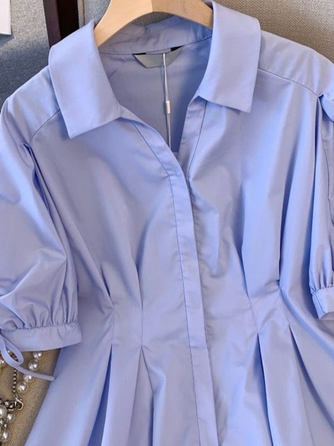 Plus Size Women's Summer French Design Niche Short-Sleeved Shirt for Fat Women, Waist-Cinching, Tummy-Covering, Commuter European-Style Top