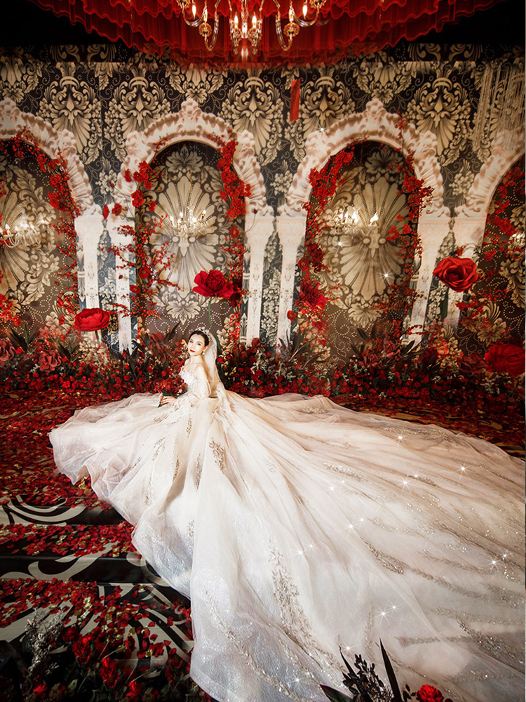 Six -year -old shop luxurious wedding heavy workers wedding girl 2022 new bride winter long sleeve forest, super immortal dream tail, thin shoulder Six -year -old shop luxurious wedding heavy workers wedding girl 2022 new bride winter long sleeve forest, super immortal dream tail, thin shoulder