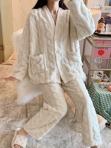 Коралловая бархатная зимняя демисезонная фланелевая пижама, увеличенная толщина