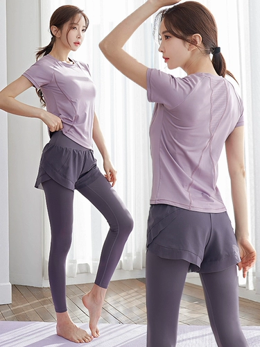 Одежда для йоги, комплект, быстросохнущий дорожный тонкий спортивный костюм для спортзала, короткий рукав, для бега, изысканный стиль