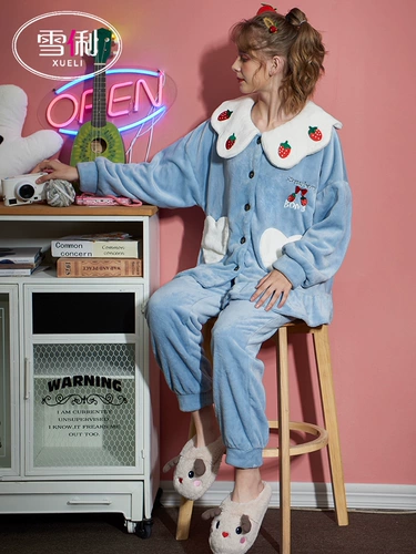 雪俐 Коралловая бархатная зимняя утепленная пижама, удерживающий тепло милый демисезонный фланелевый комплект