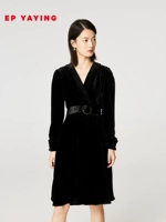 雅莹 Элегантный черный бархатный корсет, длинное осеннее платье, V-образный вырез, средней длины