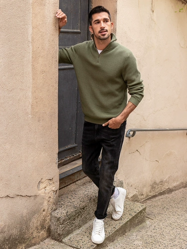 Хлопковый цветной трикотажный свитер с молнией для отдыха, осенний