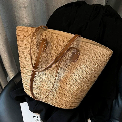 Соломенное плетеное ведро, вместительная и большая пляжная льняная сумка