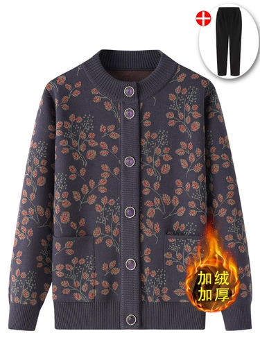 Демисезонный свитер для пожилых людей, бархатный лебедь, удерживающий тепло кардиган, для среднего возраста, увеличенная толщина