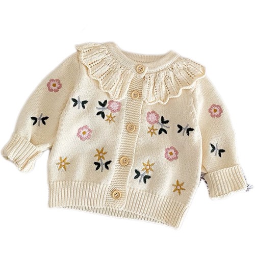Детская трикотажная куртка, детский кардиган, хлопковый свитер, с вышивкой, осенняя