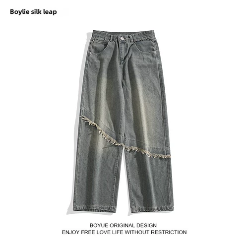 Японские джинсы для отдыха, штаны, оверсайз, свободный прямой крой