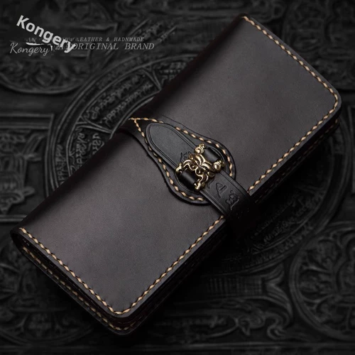 Латунная пряжка для книги!Кошелек Цзюгуна! Мужской кошелек Kurayoshi ручной работы с пряжкой, старинная длинная сумка из натуральной кожи из воловьей кожи