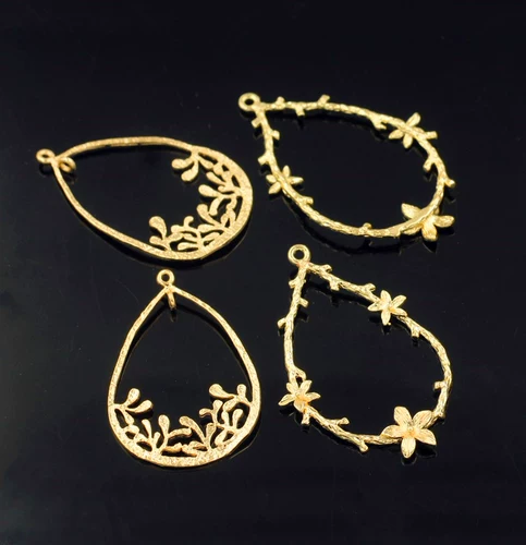 Медные перспективы с настоящими золотыми листьями опадение капель воды в форме овальных цветочных серьгов ожерелье Diy Jewelry Accessory