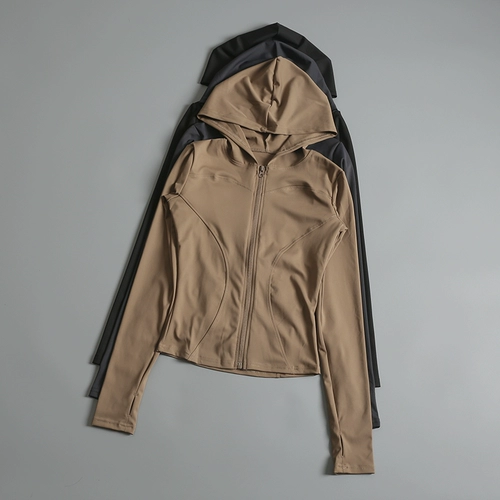 Одежда для йоги, куртка, приталенный спортивный быстросохнущий лонгслив с капюшоном для спортзала