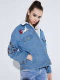 Krazy Ретро утепленная хлопковая джинсовая куртка, с вышивкой