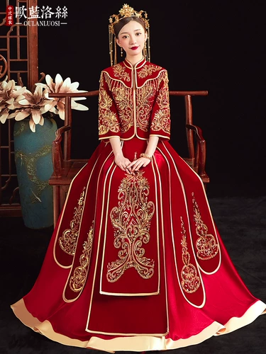 Традиционный свадебный наряд Сюхэ, зимнее свадебное платье для невесты, бордовое вечернее платье, коллекция 2023, 2022