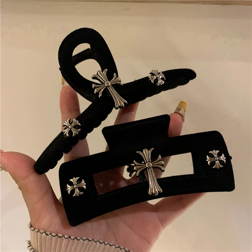 Серия черных бархатных заколок для волос с перекрестием ~ большая заколка с небольшим ароматным бантиком, черные модные и крутые женские аксессуары для волос