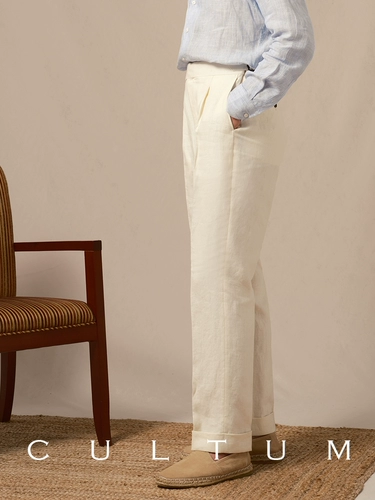 Cultum Тяжелые французские льняные брюки из Неаполя с одной складкой и высокой талией, мужские весенне-летние легкие дышащие прямые брюки
