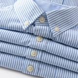 蓝白细条纹春秋季覆古牛津衬衫日式宽松休闲百搭长袖衬衫男女同款