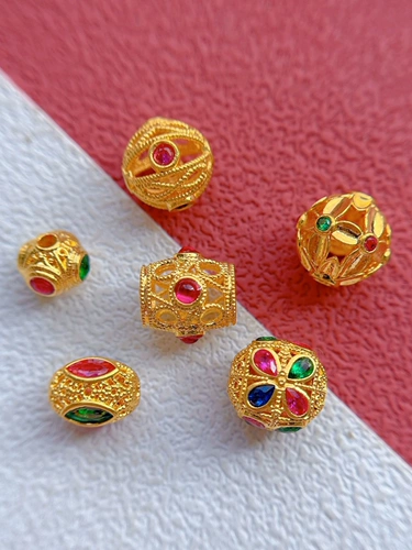 Au750 аксессуары из чистого золота 18 карат, старинное золото, инкрустированные красным и зеленым сокровищем, стрекозиный глаз, отдельные бусины, режущие шарики, бусины, браслет «сделай сам»