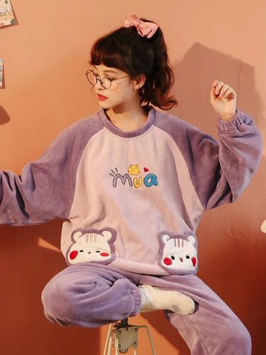 Корейская милая демисезонная коралловая бархатная шерстяная пижама для школьников, увеличенная толщина