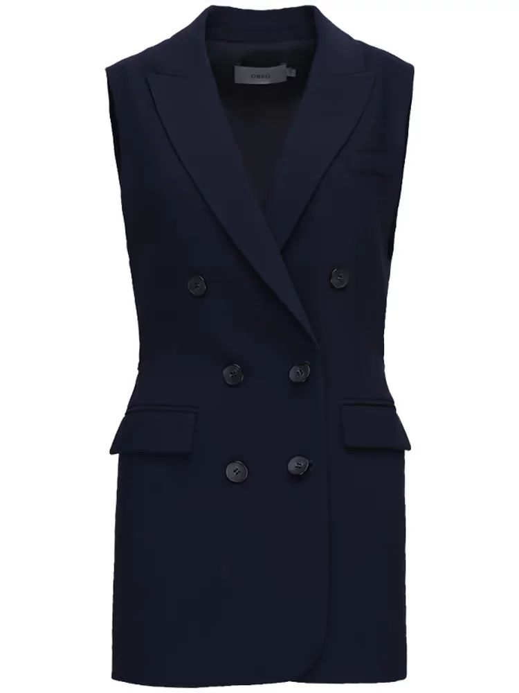 Long fitted classic suit jacket sleevless, vest, mid-length
