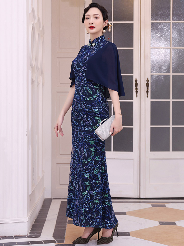 多丽琦 Retro summer cheongsam, nail sequins, long dress, skirt, Chinese style, 2021 years, new collection