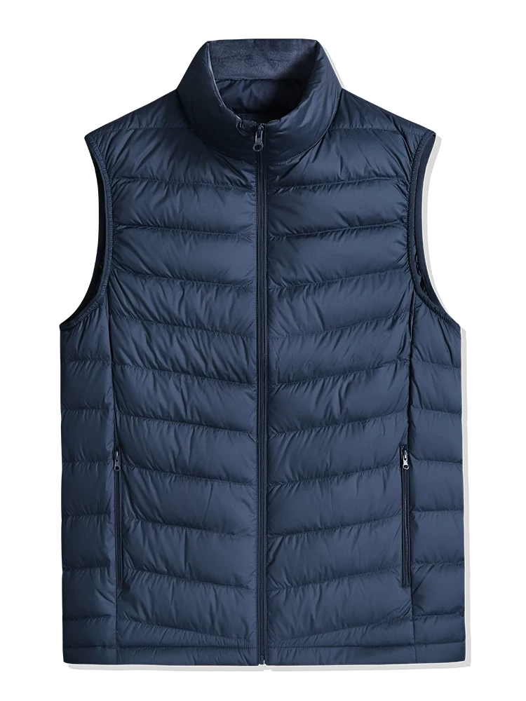 Winter men's white vest with down, feather stuffing