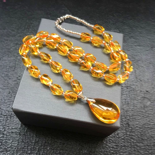 Изысканное колье с цитрином, подвеска в виде капли воды, темперамент, счастливый камень, кристалл богатства, универсальный подарок