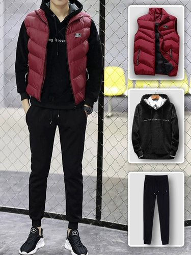 Бархатный спортивный комплект, мужская толстовка для отдыха, утепленная демисезонная одежда, куртка, 3 предмета