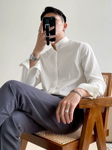 Японская белая рубашка для отдыха, принт, стиль, облегающий крой