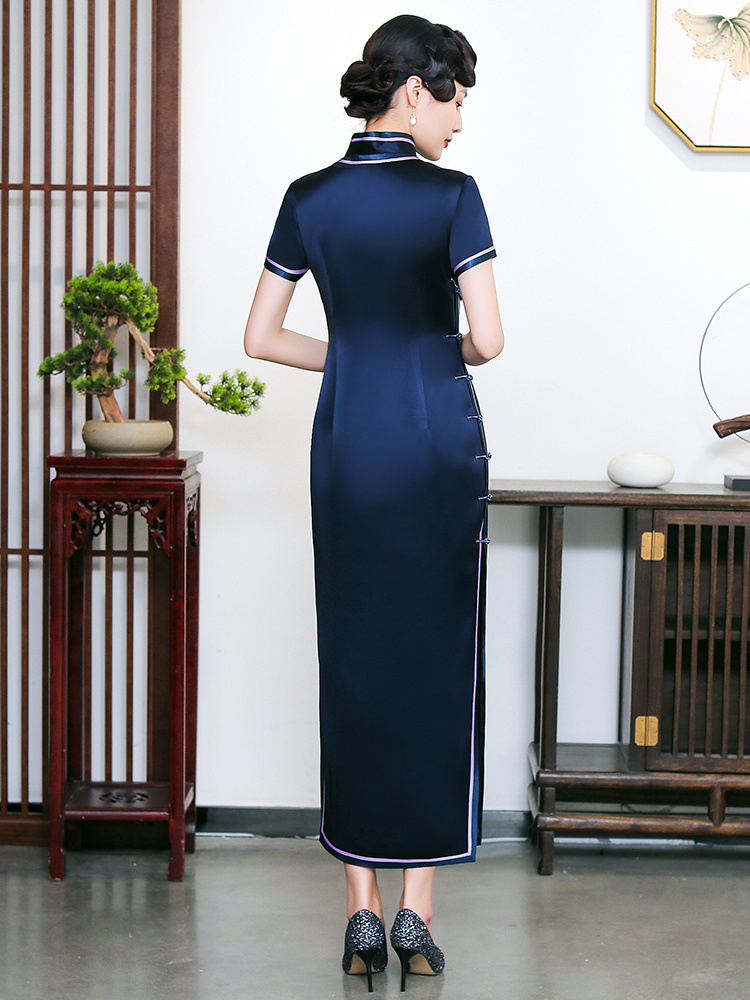 华族经典 Elite silk long elegant cheongsam, custom made, for middle age