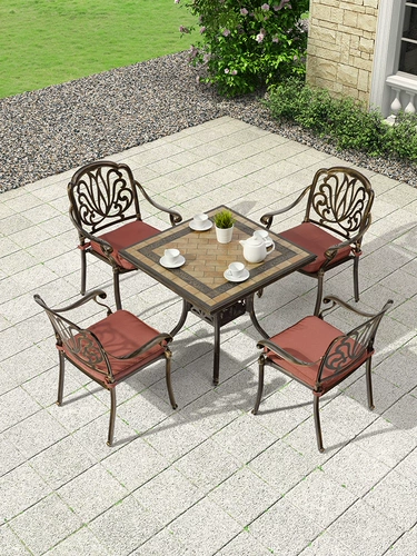 Солнечный на открытом воздухе алюминиевые столы и кресло двор, мраморная столовая табуретка Пяти -части открытая терраса сад Железный Стол и Комбинация стула