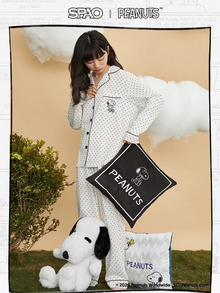 SPAO Nuby, snoopy, autumn long-sleeve for men and women, pijama, set, with embroidery