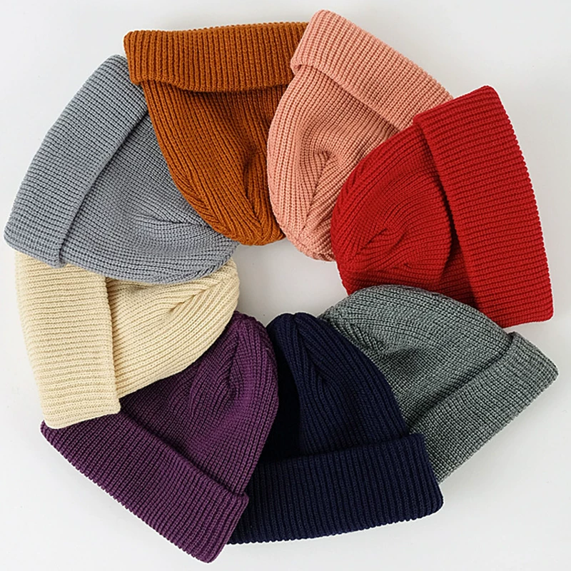 Keep warm woolen men's black knitted hat, increased thickness