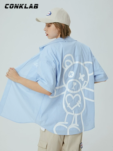 CONKLAB Летняя мужская рубашка для влюбленных для отдыха, с медвежатами, оверсайз