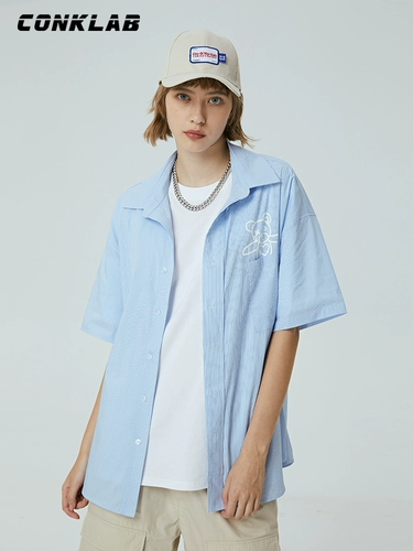 CONKLAB Летняя мужская рубашка для влюбленных для отдыха, с медвежатами, оверсайз