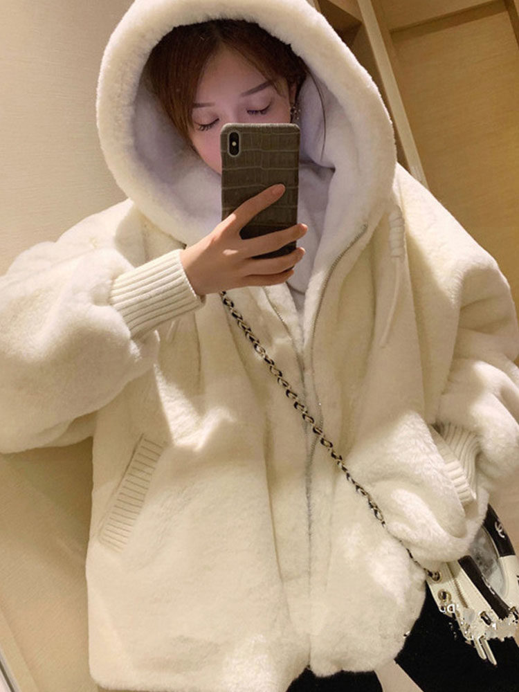 Tide, warm white velvet demi-season jacket with hood, 2020 years, for teenagers