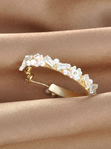 Золотая серебряная игла, кольцо, серьги с кварцем, серебро 925 пробы, в корейском стиле, популярно в интернете