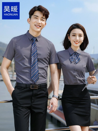 Комплект, рубашка, летний классический костюм для работы, короткий рукав