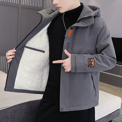 Мужская бархатная демисезонная утепленная модная куртка с капюшоном для работы