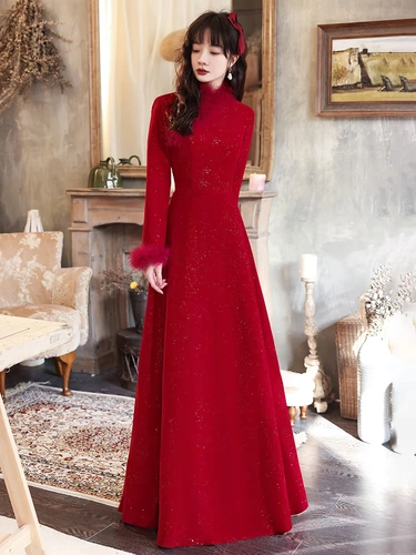 Бордовое вечернее платье, зимний утепленный лонгслив, коллекция 2021