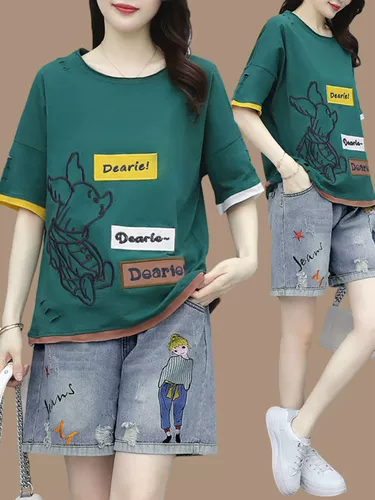 Ретро летние наклейки, пластырь, комплект, джинсовая юбка, в западном стиле, короткий рукав