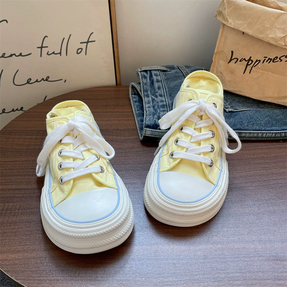 Летние Mango Toe толстая подошва кроссовки из холста для женщин, можно носить на обеих ногах, полусликовые белые кеды, тонкие кроссовки